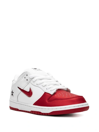 Shop Nike X Supreme Sb Dunk Low "jewel Swoosh Red/white" Sneakers