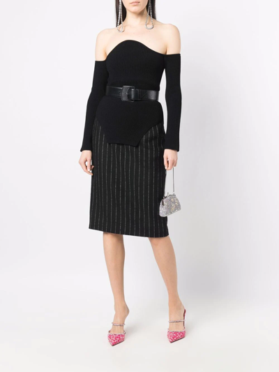 Shop Moschino Pinstripe Wool-blend Skirt In Schwarz