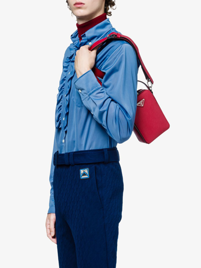 十字纹真皮单肩包