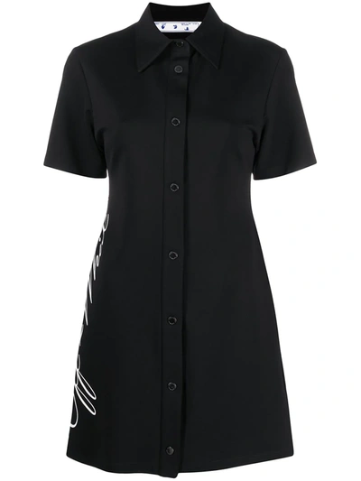 Shop Off-white Logo-print Mini Shirt Dress In Black