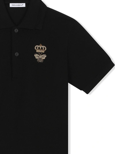 Shop Dolce & Gabbana Bee And Crown-embroidered Polo Shirt In Black
