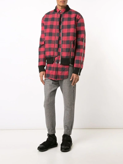 Mostly Heard Rarely Seen Plaid Bomber Jacket In Red