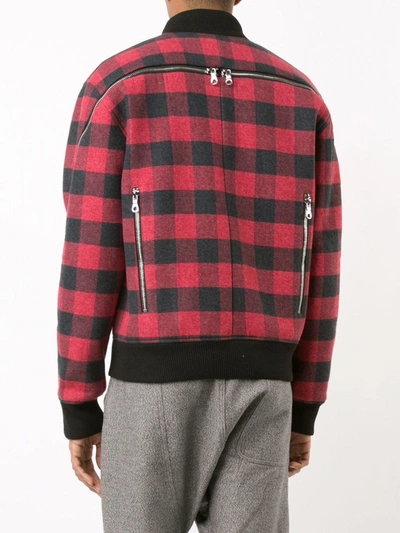 Mostly Heard Rarely Seen Plaid Bomber Jacket In Red