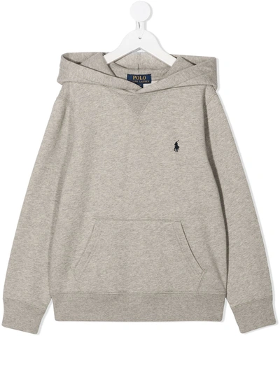 Shop Ralph Lauren Embroidered Logo Hoodie In Grey
