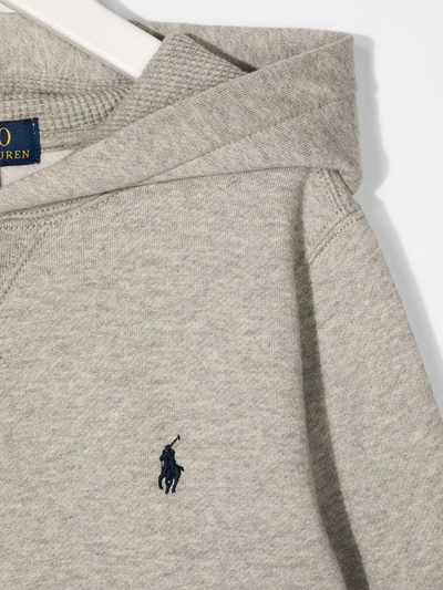 Shop Ralph Lauren Embroidered Logo Hoodie In Grey