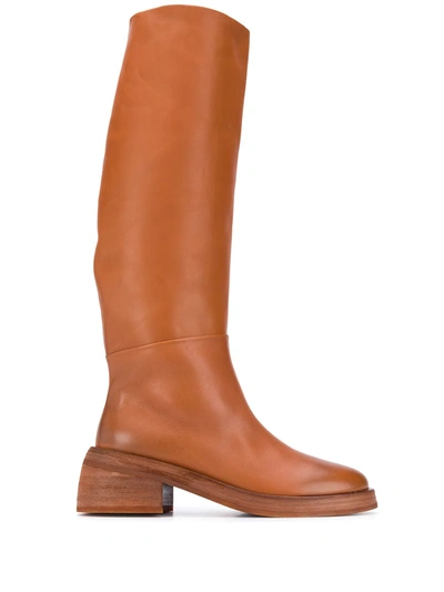 Shop Marsèll Knee-high Block Heel Boots In Brown