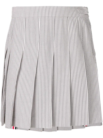 Shop Thom Browne Seersucker Pleated Mini Skirt In Grey