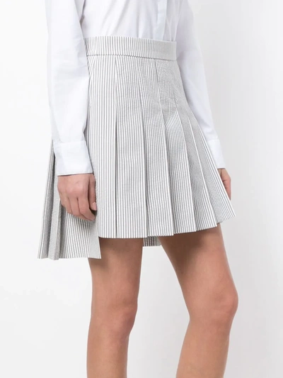 Shop Thom Browne Seersucker Pleated Mini Skirt In Grey