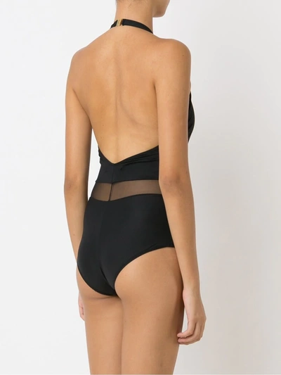 Shop Brigitte Sheer Panel Halterneck Swimsuit In Black