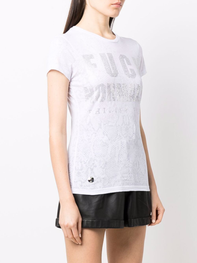 Shop Philipp Plein Crystal-embellished T-shirt In White