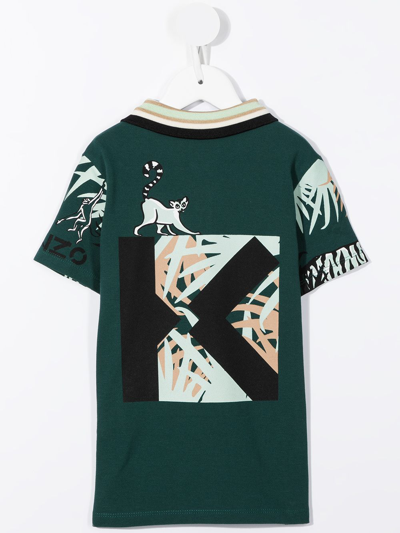 Shop Kenzo Leaf-print Short-sleeved Polo Shirt In Green