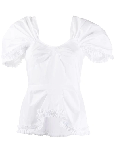 Shop Molly Goddard Ruffle-trim Short-sleeved Blouse In White