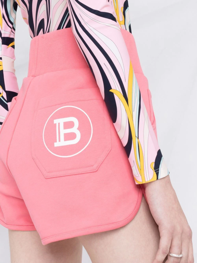 Balmain Logo-print Drawstring Cotton Shorts In Rosa