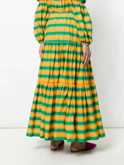 Shop La Doublej Long Striped Skirt In Green