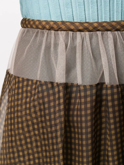 Shop Fendi Vichy Pattern Organza Skirt In Brown