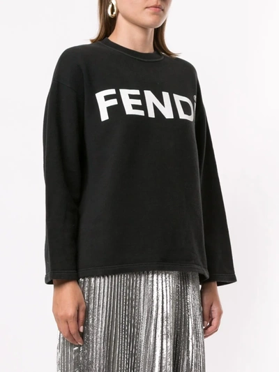 Pre-owned Fendi 2000s Long Sleeve Logo Top In Black