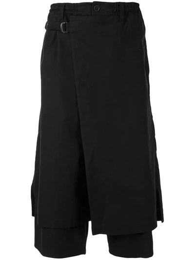 Shop Yohji Yamamoto Wrap-front Cropped Trousers In Black