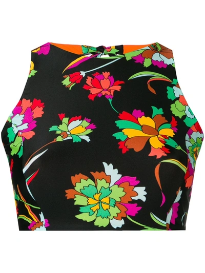 Shop La Doublej Floral Print Halter Bikini Top In Black