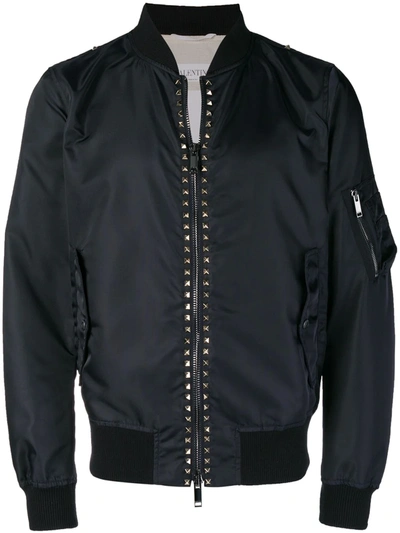 Shop Valentino Rockstud Untitled Bomber Jacket In Blue