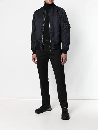 Shop Valentino Rockstud Untitled Bomber Jacket In Blue