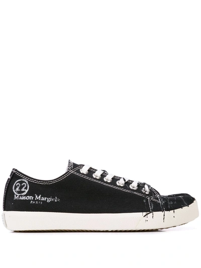Shop Maison Margiela Tabi Paint-splatter Sneakers In Black ,silver