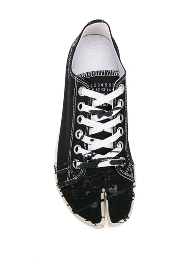 Shop Maison Margiela Tabi Paint-splatter Sneakers In Black ,silver