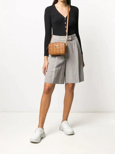 Shop Mcm E/w Visetos-print Crossbody Bag In Neutrals