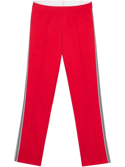 Shop Burberry Stripe Detail Double-waist Jersey Trackpants In Red