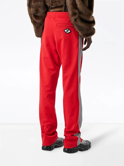Shop Burberry Stripe Detail Double-waist Jersey Trackpants In Red