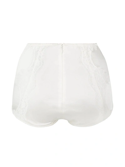 Shop Dolce & Gabbana High-waisted Lace-detail Satin Briefs In White