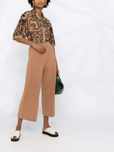 Shop Joseph Cropped Wool Trousers In Brown