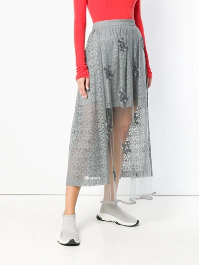 Shop Stella Mccartney Embellished Lace High-low Skirt In Grey
