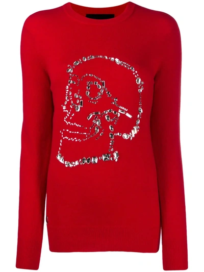 Shop Philipp Plein Crystal-skull Sweater In Red