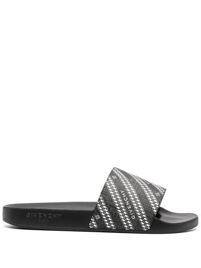 Shop Givenchy Chain Print Slides In 004 Black White