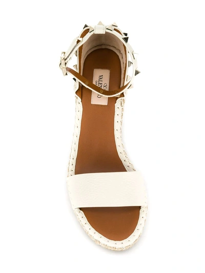 Valentino Garavani Rockstud Leather Espadrille Wedge Sandals In White