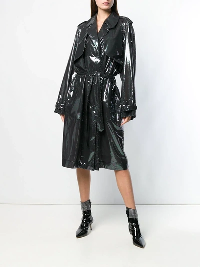 Shop Christopher Kane Iridescent Oil Trench Coat In Black