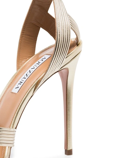 Aquazzura Ari 105 Wrap-around Sandals In Laminated Leather In Gold