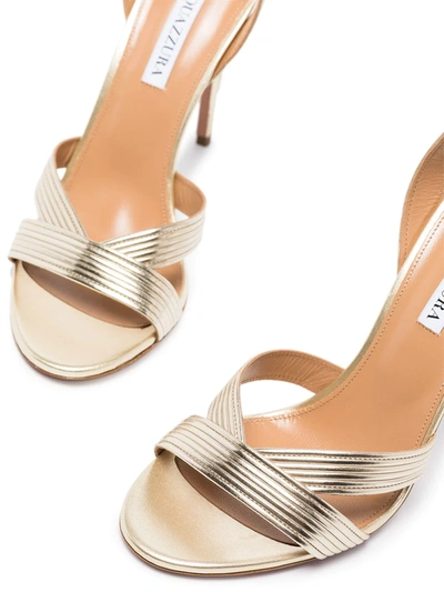 Aquazzura Ari 105 Wrap-around Sandals In Laminated Leather In Gold