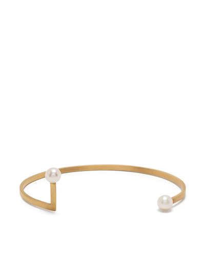 Shop Hsu Jewellery Unfinishing Line Open Direction Pearl Bangle In Gold