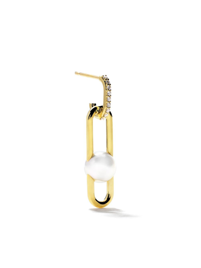 Tasaki 18kt Yellow Gold Fine Links Collection Line Akoya Pearl And Diamond Earrings In Gold