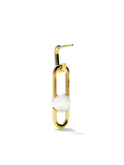 Tasaki 18kt Yellow Gold Fine Links Collection Line Akoya Pearl And Diamond Earrings In Gold