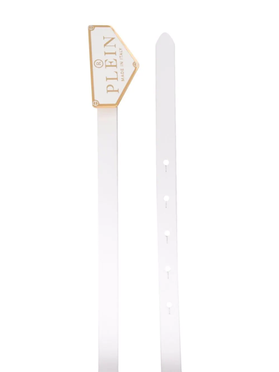 Philipp Plein Iconic Plein Leather Belt In Weiss