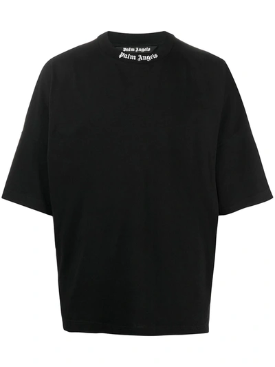 Palm Angels Mens Black White Classic Logo-print Cotton-jersey T-shirt M In Black