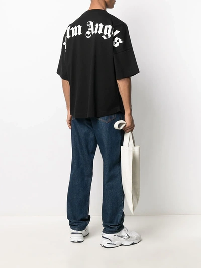 Palm Angels Mens Black White Classic Logo-print Cotton-jersey T-shirt M In Black