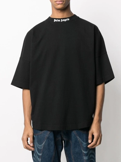 Palm Angels Mens Black White Classic Logo-print Cotton-jersey T-shirt M In Black