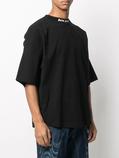 Palm Angels Mens Black White Classic Logo-print Cotton-jersey T-shirt M In Black