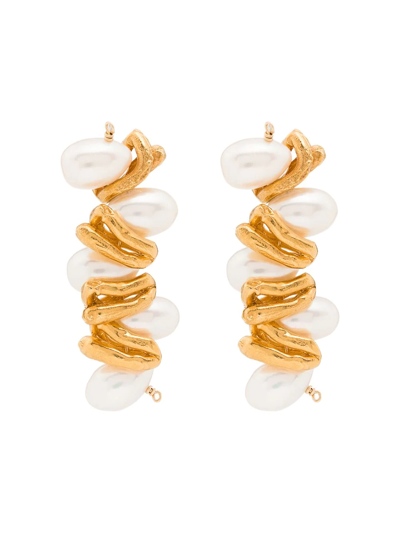 Shop Alighieri Calliope Gold-plated Pearl Earrings In White