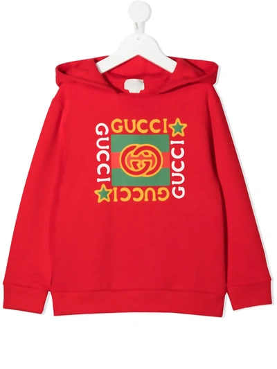 Shop Gucci Logo-print Cotton Hoodie In Red