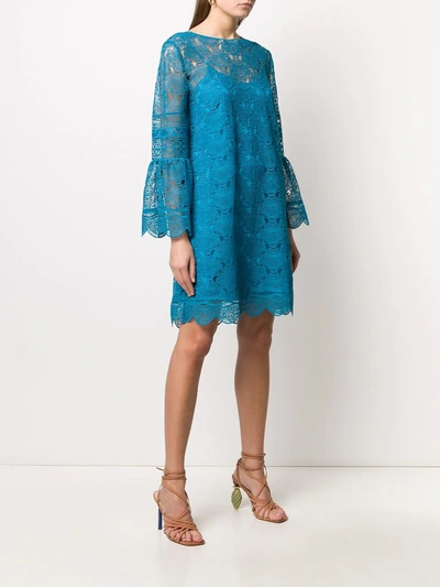 Shop Alberta Ferretti Embroidered Lace Layered Dress In Blue