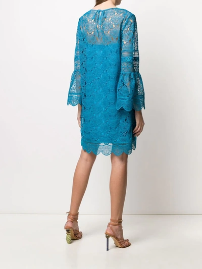 Shop Alberta Ferretti Embroidered Lace Layered Dress In Blue
